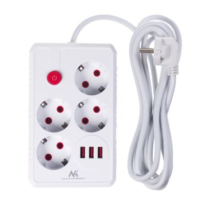 2. MACLEAN Steckdosenleiste, Verlängerungskabel mit 4 Steckdosen + 3 USB-Anschlüssen, 110–240 V Wechselstrom, 50/60 Hz, max. 2,1 A, 2500 W, 3 m, weiß, MCE393 W
