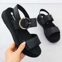 Schwarze Keilsandalen aus Leder für Damen, Remonte D2K50-00