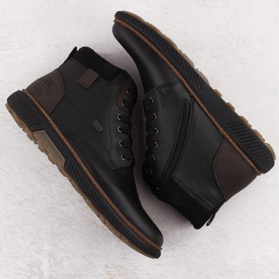 31. Gefütterte wasserdichte Herren-Lederstiefeletten in Schwarz Rieker B3343-00