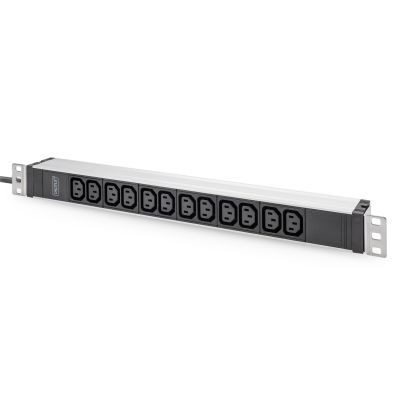 19"-Rack-Steckdosenleiste (PDU), 12 x C13-Steckdosen (16 A/230 V), 2,0 m, 1 x Unischuko-Stecker (16 A), Aluminium