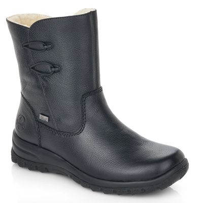 5. Rieker Z7172-00 Wasserdichte, bequeme schwarze Damen-Ankle-Boots aus Leder