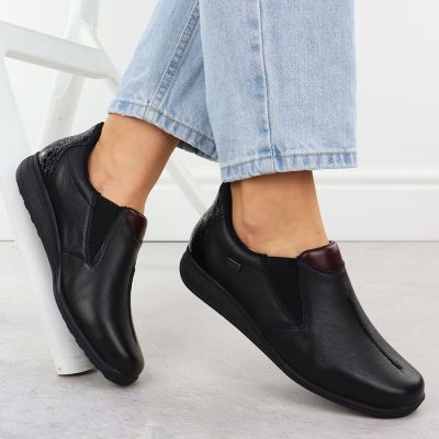 5. Damen-Lederschuhe mit Keilabsatz, schwarz, Rieker 47253-00