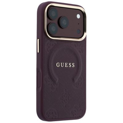 4. Guess Saffiano Peony & Ring MagSafe Hülle für iPhone 17 Pro Max / 18 Pro Max - bordeauxrot