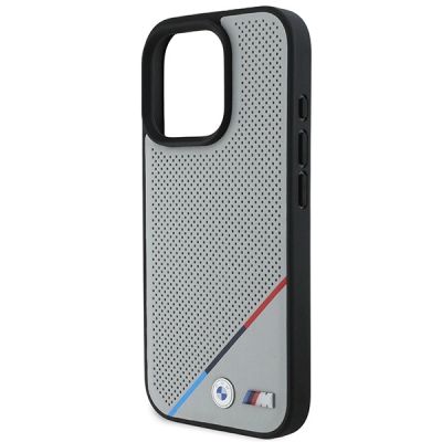 6. BMW M Perforierte Tricolor Line MagSafe Hülle für iPhone 16 Pro - Grau