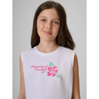 4. Ärmelloses Mädchen-T-Shirt mit Aufdruck 4F 4FJRSS26TSLEF328-11S