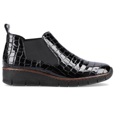 72. Rieker W R474 Schlangenleder Stiefeletten schwarz