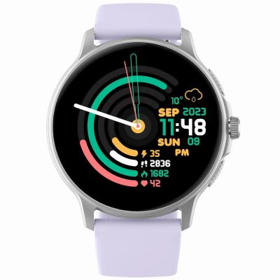 5. GRAVITY GT12-6 Damen-Smartwatch, lila Silikonarmband + silbernes Armband
