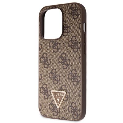 7. Guess GUHCP14LP4TDSCPW Hülle für iPhone 14 Pro – braunes Crossbody 4G Metalllogo