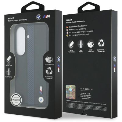 8. BMW MagSafe-Hülle mit perforiertem Streifenlogo für Samsung Galaxy S26 – Blau