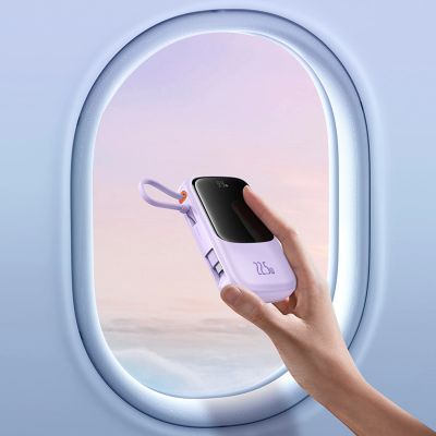 9. Baseus Qpow Pro+ 10000mAh 22,5W Powerbank mit integriertem USB-C-Kabel und Display – Lila