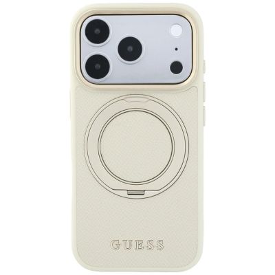 3. Guess Ring Stand 360 Grained Classic Logo MagSafe Hülle für iPhone 18 Pro / 17 Pro - Beige