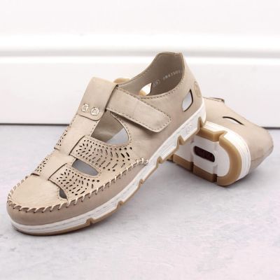 19. Rieker W RKR651 beige Leder Klettverschluss durchbrochene Schuhe