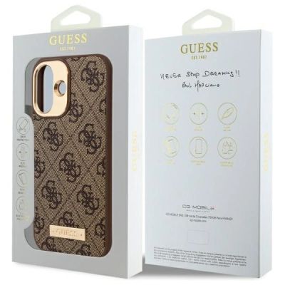 8. Guess 4G Logo Plate MagSafe-Hülle für iPhone 16 Plus – braun
