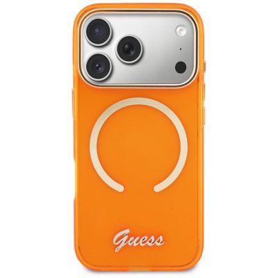 3. Guess IML Script Metal MagSafe Hülle für iPhone 17 Pro - Orange