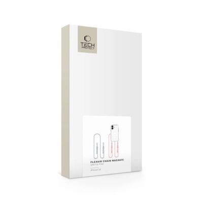 6. Tech-Protect Flexair Chain MagSafe Hülle für iPhone 16 - Transparent + 2 Tragebänder (Pink und Grau)