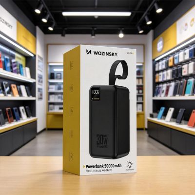 7. Powerbank Wozinsky W8-B 50000mAh 30W 2xUSB-A und 2xUSB-C und USB Micro mit Taschenlampe - schwarz