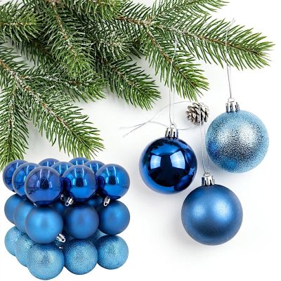 Dekorative Kugeln aus Kunststoff, Safe, 27 Stück, Durchmesser 6 cm, blauer Glimmer