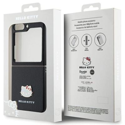 8. Hello Kitty Metall-Logo-Hülle mit Katzenkopf für Samsung Galaxy Z Flip 5 - Schwarz