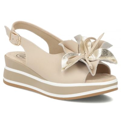 Damen-Keilsandalen aus Leder, beige, Filippo DS7045/26