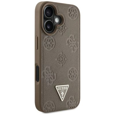 4. Guess Grained Hot Stamp Peony Triangle Logo MagSafe iPhone 16 Hülle - Braun