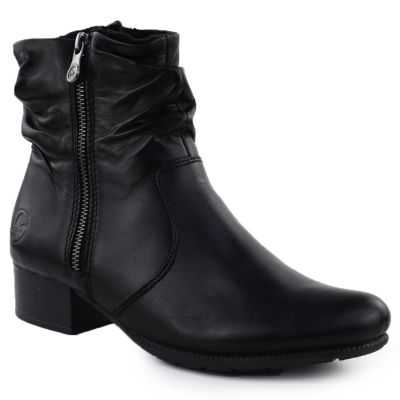 Schwarze Damen-Ankle-Boots aus Leder mit hohem Absatz, Modell Rieker 78656-00