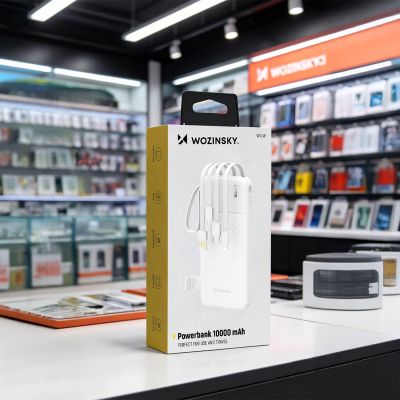 6. Wozinsky W11-W 10000mAh 10W Powerbank mit integrierten Kabeln und Taschenlampe – Weiß