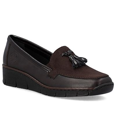 Rieker 53771-25 Damen-Keilschuhe aus Leder, bequemes Braun