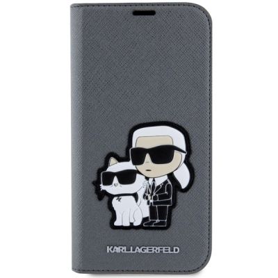3. Karl Lagerfeld KLBKP14SSANKCPG iPhone 14 6.1" Bücherregal Silber/Silber Saffiano Karl & Choupette