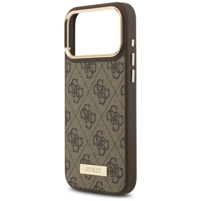 6. Guess 4G Logo Plate MagSafe Hülle für iPhone 17 Pro Max – Braun
