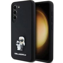Karl Lagerfeld Silikon Karl&Choupette Metal Pin Hülle für Samsung Galaxy S24 – Schwarz