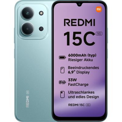 2. Xiaomi Redmi 15C 5G Dual-SIM-Smartphone, 4 GB RAM, 128 GB – Mintgrün