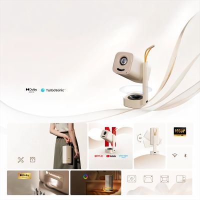 9. Yaber T1 Pro Tragbarer, ultrakompakter, faltbarer LCD-Projektor FullHD 1080p – Beige