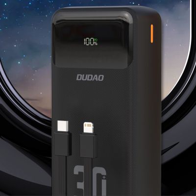 5. Dudao K15MAX 30000mAh PD 22.5W Powerbank mit integrierten Kabeln - Schwarz