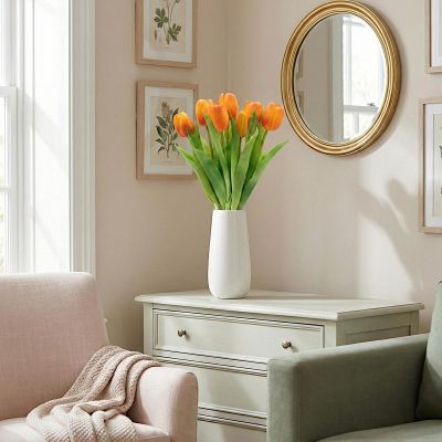 21. Strauß aus 7 orangefarbenen Tulpen, 31 cm, naturgetreue Frühlingsdekoration