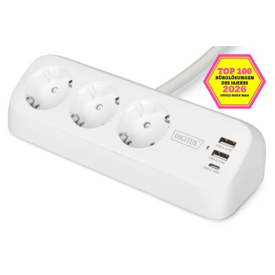 18. Digitus 3-fach-Steckdosenleiste fürs Büro mit 2 USB-A- und 1 USB-C-Anschluss, Weiß