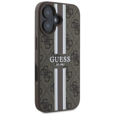 12. Guess 4G Printed Stripes MagSafe-Hülle für iPhone 16 – braun