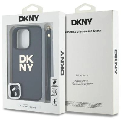 7. DKNY Wrist Strap Stock Logo Hülle für iPhone 16 Pro Max – Schwarz