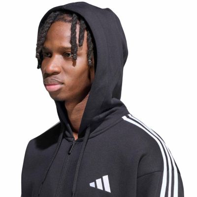 4. adidas Essentials Fleece-Kapuzenjacke für Herren mit 3 Streifen und durchgehendem Reißverschluss, Schwarz, KY6559