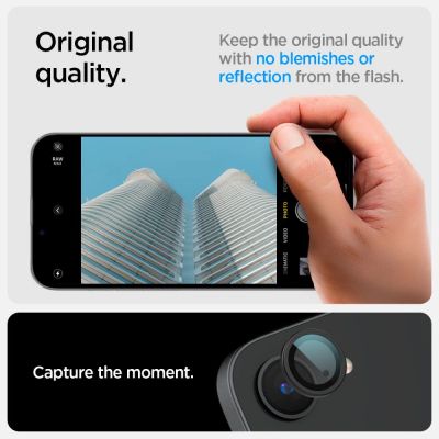 7. Spigen Optik Pro GLAS.TR „Ez Fit“ Kameraschutzhülle, 2er-Pack für iPhone 16e / 17e – Schwarz