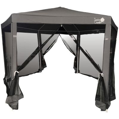 14. Sechseckiger Gartenpavillon 2x2x2x2,5 m mit Moskitonetz, Grau