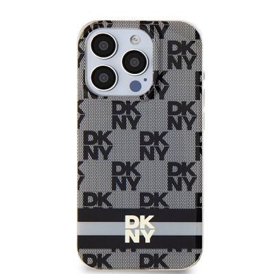 3. DKNY IML Checkered Mono Pattern & Printed Stripes MagSafe Hülle für iPhone 14 Pro – Schwarz