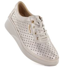 Damen-Keilschuhe aus Leder mit durchbrochenem Muster, Gold, Vinceza 79603