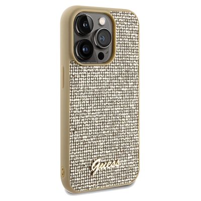 4. Guess Disco Metal Script Hülle für iPhone 14 Pro Max – Gold