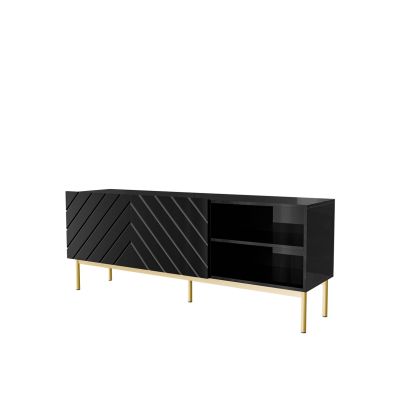 ABETO TV-Schrank auf goldfarbenem Stahlrahmen 150x42x60 schwarz/glänzend schwarz