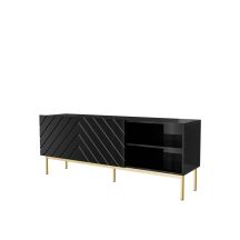 ABETO TV-Schrank auf goldfarbenem Stahlrahmen 150x42x60 schwarz/glänzend schwarz