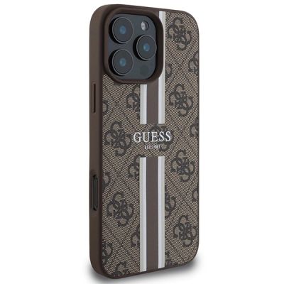 4. Guess 4G Printed Stripes MagSafe-Hülle für iPhone 16 Pro Max – braun