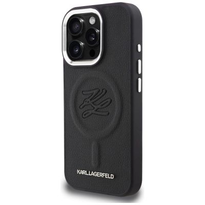 2. Karl Lagerfeld MagSafe Hülle mit Initialen und Metalllogo für iPhone 16 Pro – Schwarz