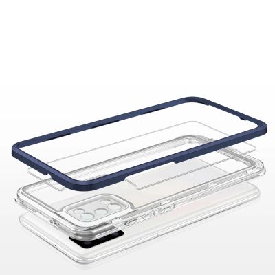 5. Klare 3in1 Hülle für Samsung Galaxy A03s (166) Rahmen Gel Cover Blau