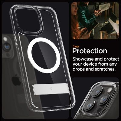 15. Spigen Ultra Hybrid S MagSafe Hülle mit Ständer für iPhone 15 Pro – transparent