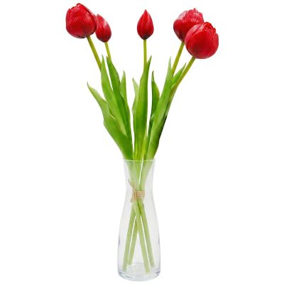 23. Strauß aus 5 roten Pfingstrosen-Tulpen, 39 cm, naturgetreue Frühlingsdekoration